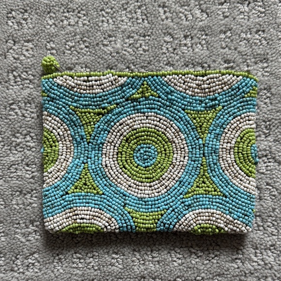 Handbags - Beaded Circle Pattern Coin Pouchin Aqua, Lime & Ivory